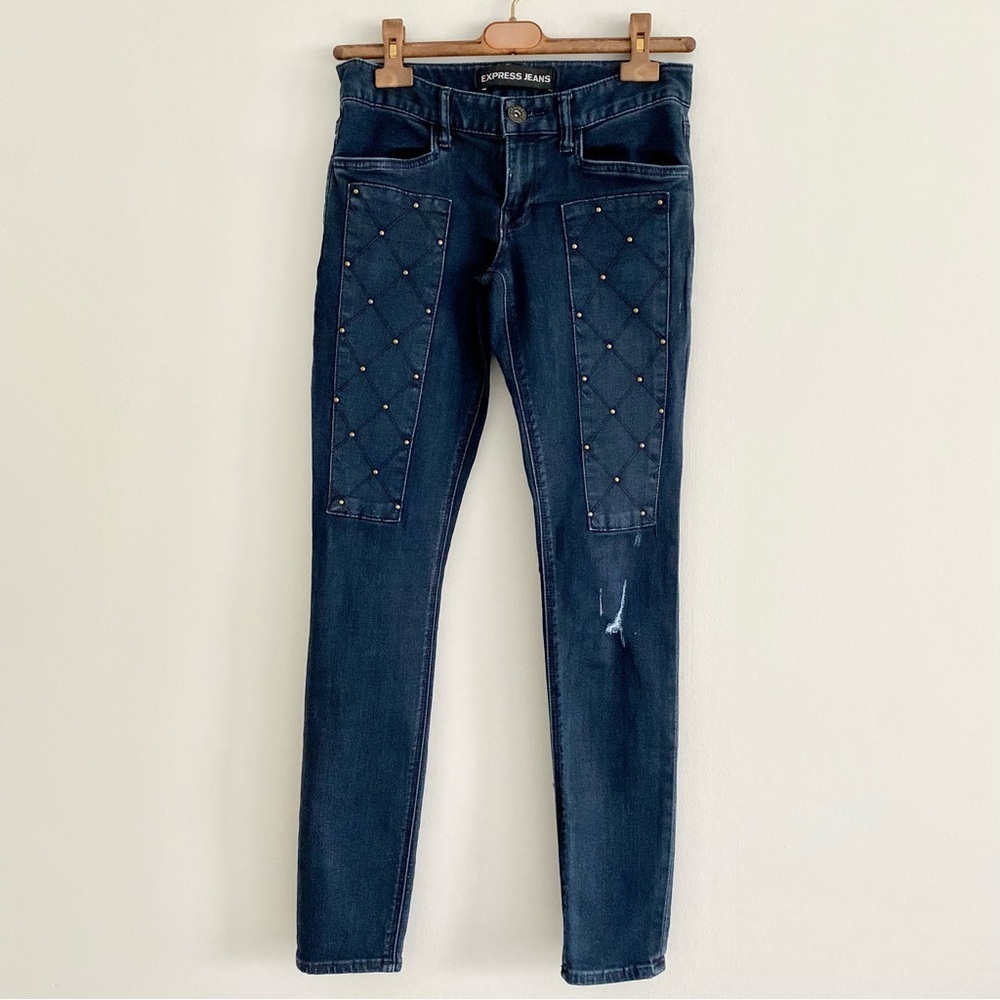 Express Denim Studded Distressed Leggings Size 4